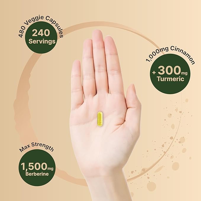 2 Pack Berberine Supplement 1500mg, 480 1000mg True 300mg Turmeric 97% Berberine