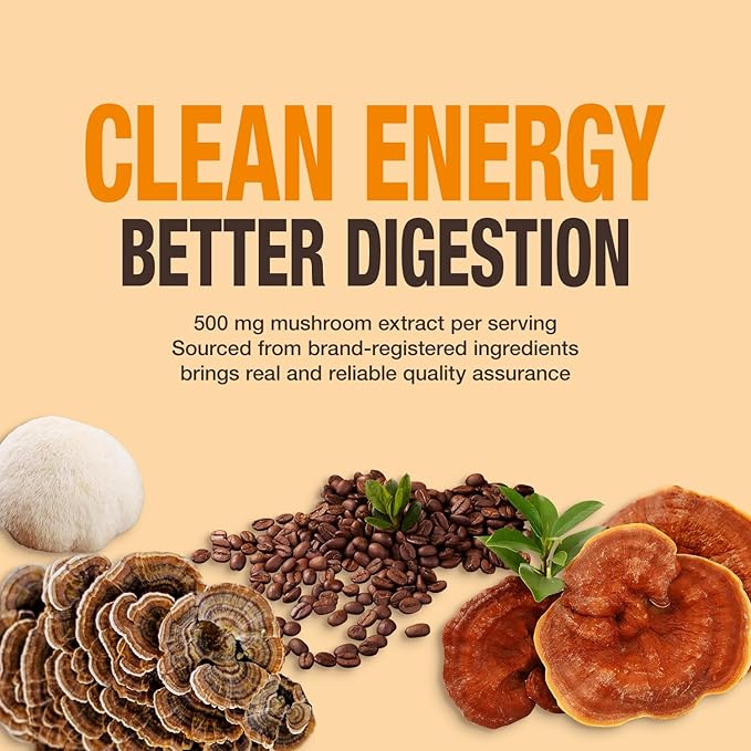 Organic Mushroom Coffee – 30% Beta-Glucans, Arabica Instant Coffee Infused with Fungipure™ Mushrooms - Lions Mane, Reishi, Turkey Tail, 72 Grams - 36 Servings