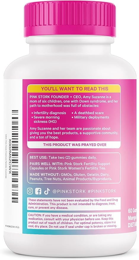 Pink Stork Premium Fertility Gummies for Women - Prenatal Conception Supplements for Her with Inositol, CoQ10, Folate and Vitamins to Support Hormone Balance, Ovulation + Menstrual Cycle, 60 Gummies