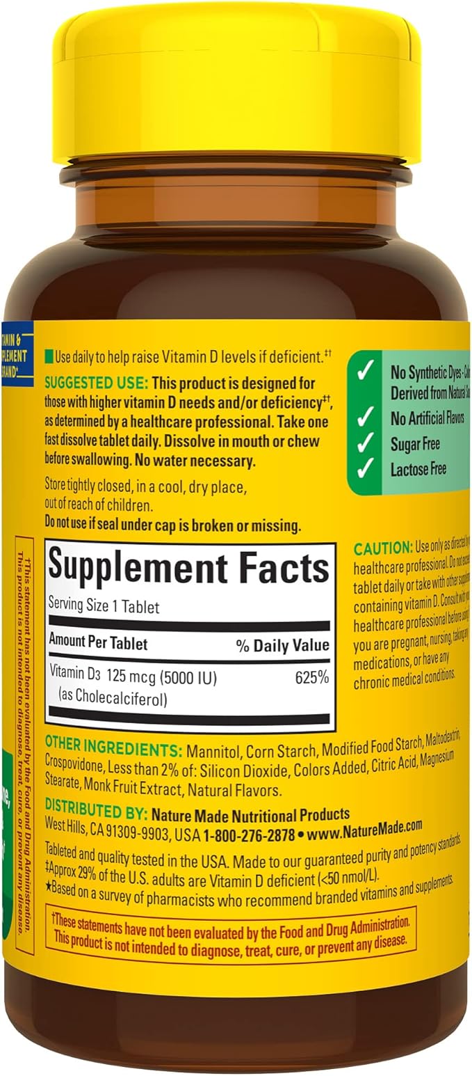 Nature Made Extra Strength Vitamin D3 5000 IU (125 mcg), 70 Sugar 70 Day