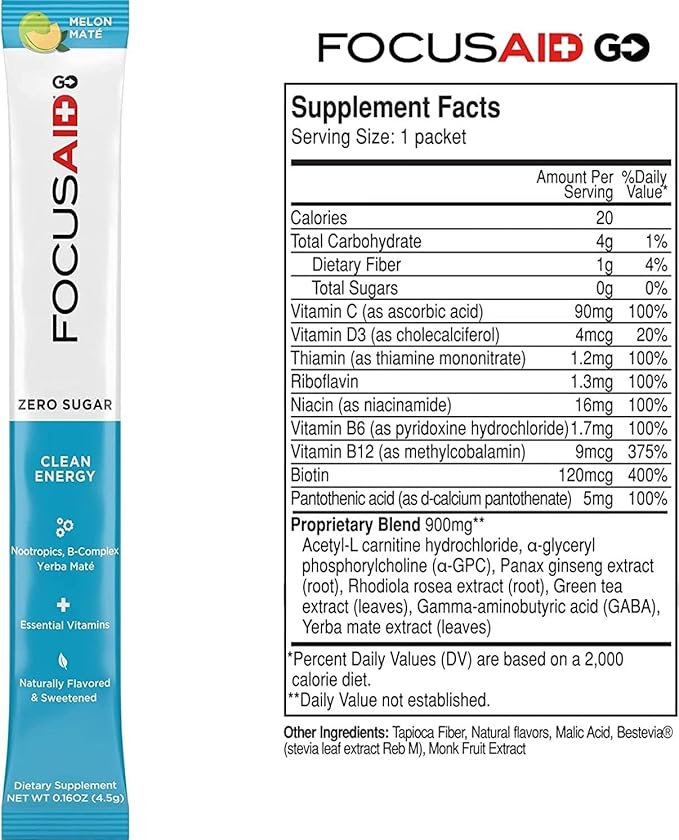 FOCUSAID GO Nootropics Energy Blend, Zero 100mg Caffeine, 30 Count 1)