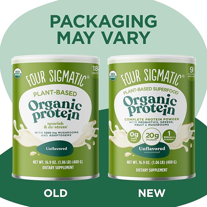 Four Sigmatic Organic Plant-Based Protein Powder Unflavored Protein with Lion’s Mane, Chaga, Cordyceps and More | Clean Vegan Protein Elevated for Brain Function and Immune Support | 16.9 oz