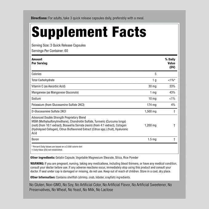 Piping Rock Glucosamine Chondroitin MSM Turmeric 180 Capsules