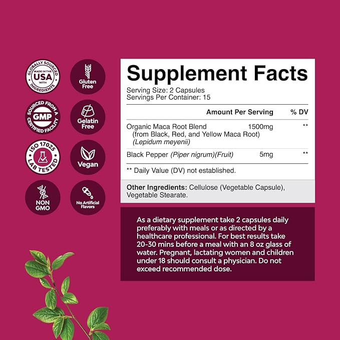 Organic Maca Root Capsules for Women 30ct