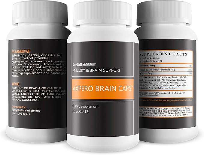 Axpero Brain Caps - Our Best Memory Brain Support Supplement for Women & Men - Axpero Oral Memory Supplement for Brain - Brain Supplements for Memory and Focus - Memory Vitamins Brain Memory Support