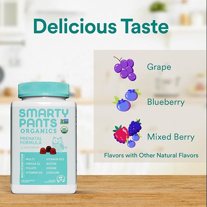 SmartyPants Organic Prenatal Vitamins for Women, 3 (ALA), D3, C, B12, B6, B6, Vitamin K2 & 180 Count (45 Day