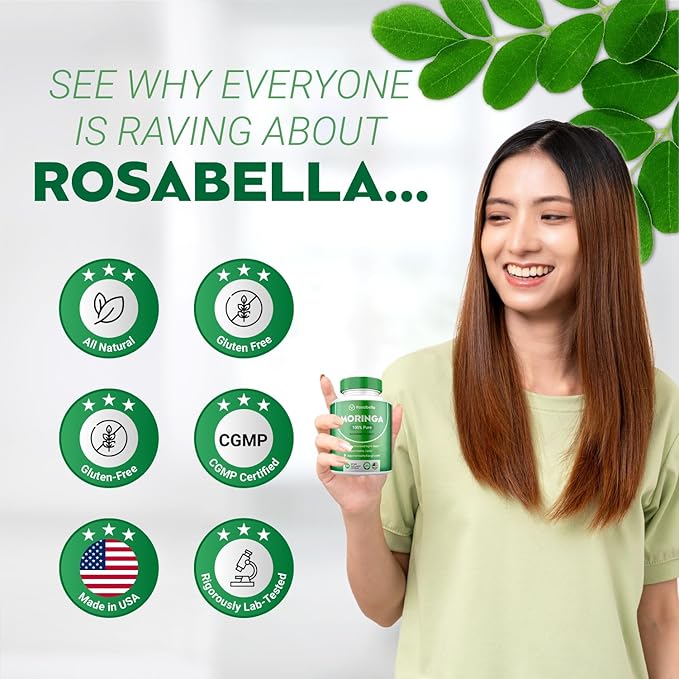 Moringa Powder Capsules - Pure Nutrient-Rich Moringa Powder - A Natural Green Antioxidant Superfood - Supports Energy, Skin Health, Gut Health+ - w/Essential Vitamins & Amino Acids A1 - Pack of 2