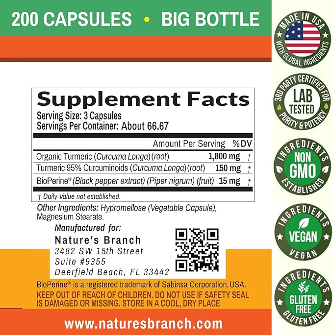 Turmeric Curcumin with Black Pepper BioPerine ๐ฎ๐ฌ๐ฌ ๐๐๐ฃ๐ฆ๐จ๐๐๐ฆ 1965mg Joint