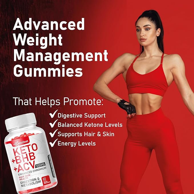 Organic Keto ACV BHB Gummies - Apple Cider Vinegar with The Mother Supplement - Vitamin D3 Zinc Beetroot Pomegranate Chromium Beta Hydroxybutyrate - Vegan Sugar Gluten Free for Men Women