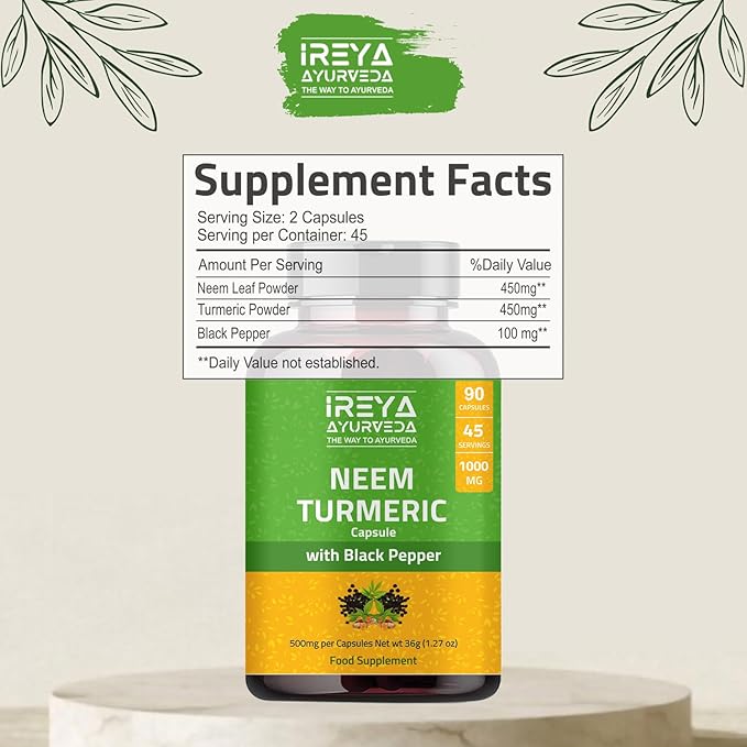 Neem Turmeric Capsules 90 Capsules 1000mg | (90 Capsules)