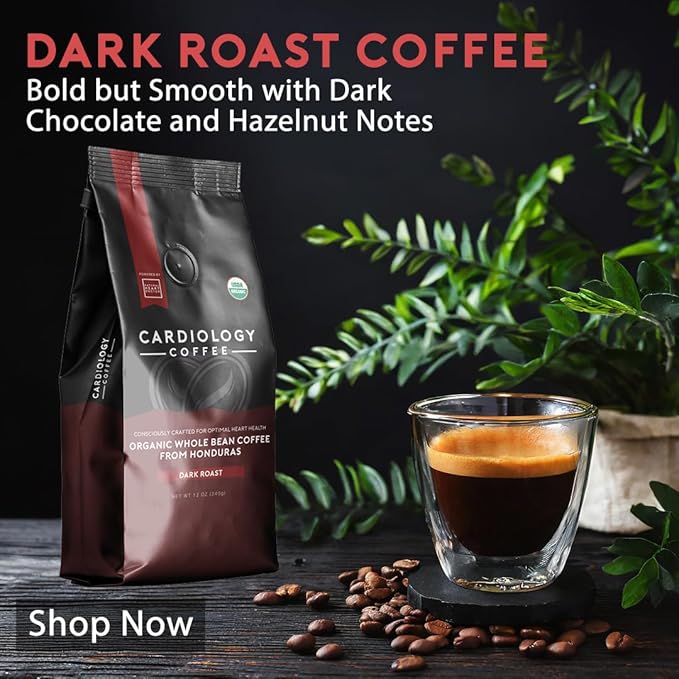 Heart Healthy Coffee - Organic Mold Free Coffee Whole Bean Dark Roast - USDA Certified Hand-Selected Honduras Cardio Coffee - Non-GMO Tested for Mycotoxins & Pesticides - 12oz
