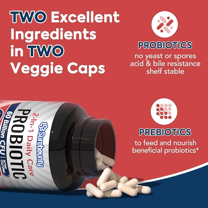 Probiotics 60 Billion CFU 19 Strains 100mg Prebiotic, 2-in-1 Daily 60 Veggie