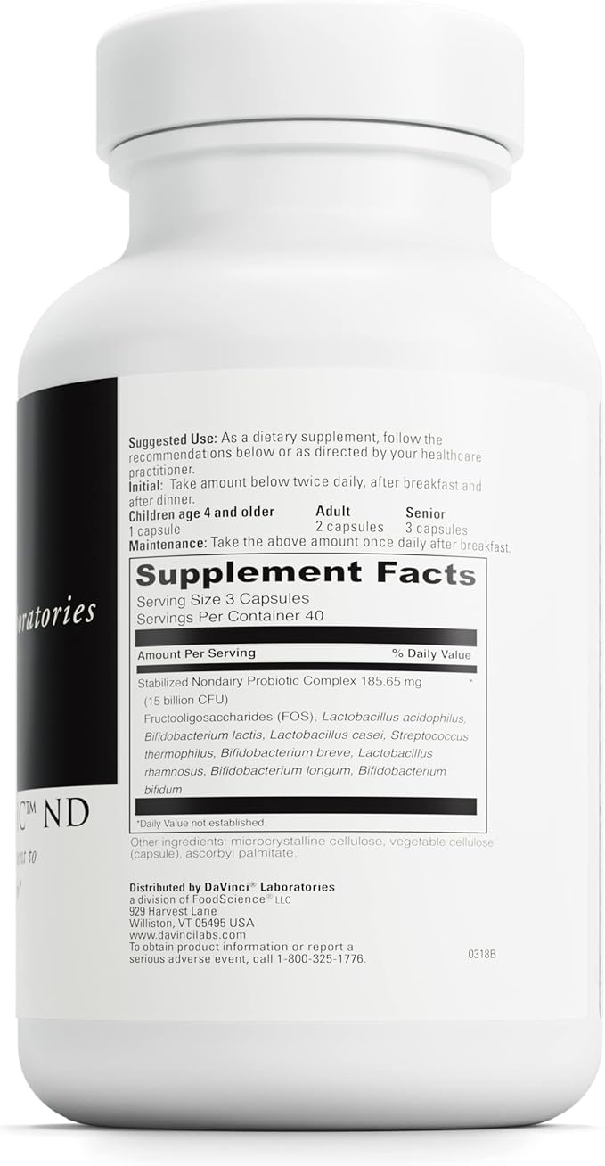 DaVinci Labs Mega Probiotic ND - Non-Dairy Probiotic Supplement Supports Gut, Digestive & Brain Health* - Gut Health Support Supplement with Non-Dairy Complex* - 120 Vegetarian Caps