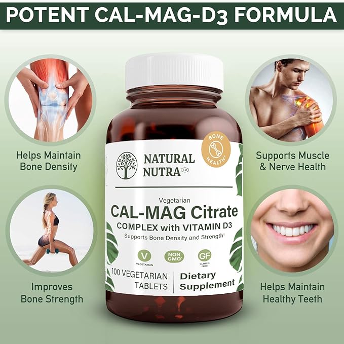 Natural Nutra Cal-Mag Citrate with Vitamin D3,1000/500 mg 100 Vegan