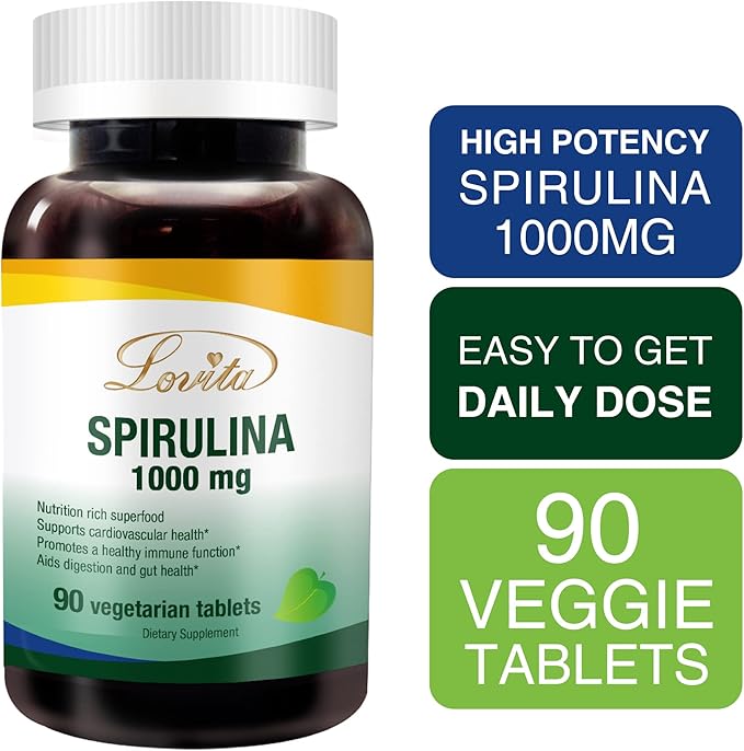 Lovita Organic Spirulina 1000mg per Tablet, 100% Vegan, 90 Vegetarian