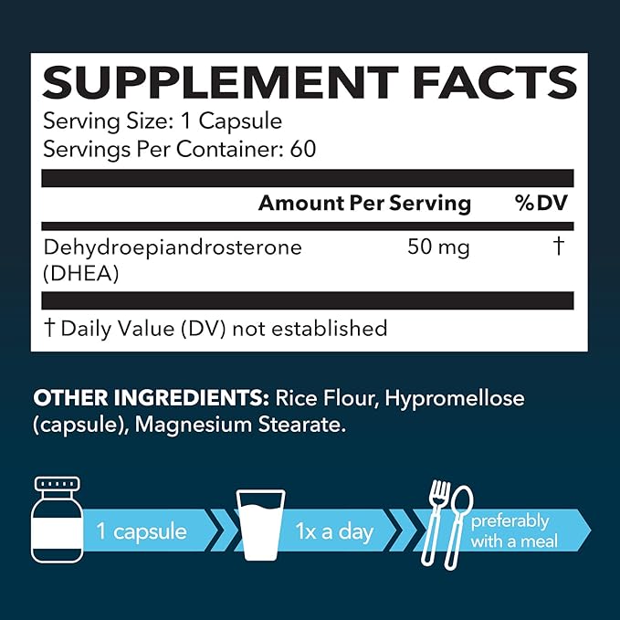 DHEA 50mg Supplement for Hormone Balance - Supports Energy for Men and Women - Dehydroepiandrosterone Capsules for Mood, Aging & Daily Vitality - Non-GMO, Vegan - 60 Capsules, 2-Month Supply