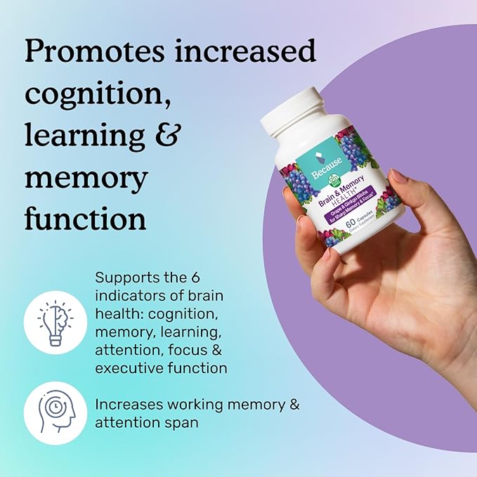 Because Brain Supplement for Memory and 740mg Serving 60 Capsules