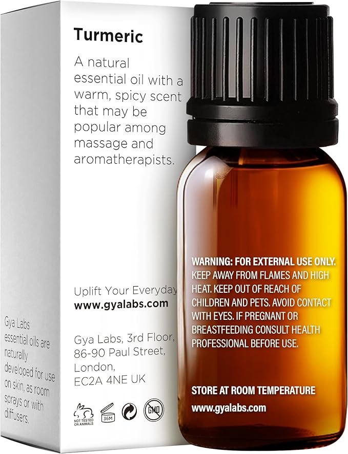 Gya Labs Turmeric Essential Oil - 0.34 Fl Oz - 100% Pure Natural Turmeric Oil for Skin, Face, Body, Hair, Massage - Spicy Warm Scent for Candle Making & Aromatherapy