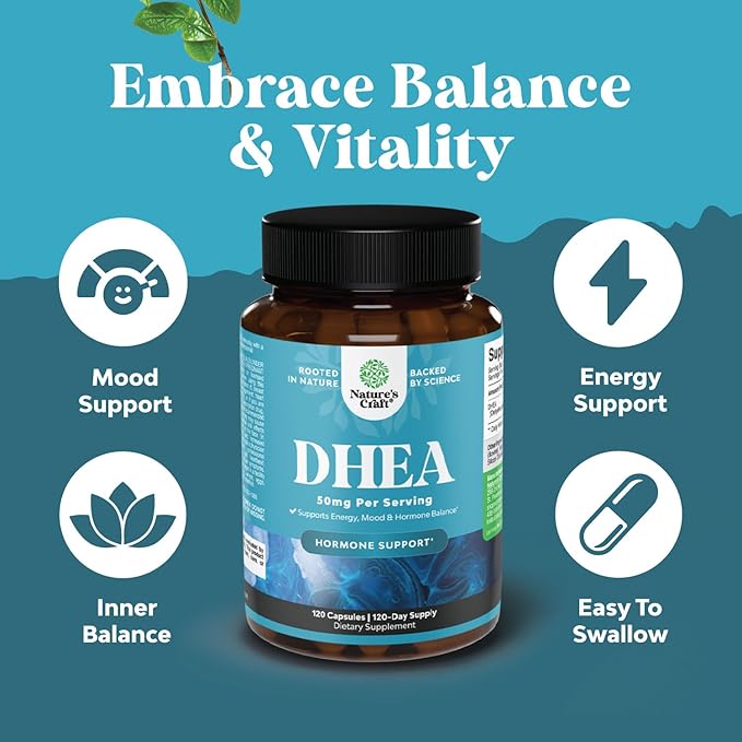 DHEA 50mg for Men and Women - High Strength DHEA Supplement for Women & Men Enhanced Energy and Hormone Balance & - Women's Hormone Balance Supplement (4 Month Supply)