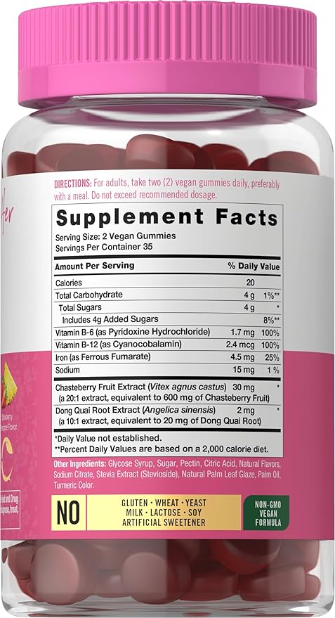 Carlyle Hormonal Balance for Women & PMS Supplement | 70 Gummies | Vitamin Complex | with Iron | Vegan, Non-GMO, Gluten Free | for Her
