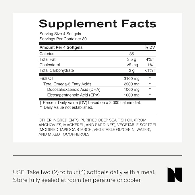 Needed. Prenatal Omega-3 1000mg DHA, 1000mg EPA, 4 Softgel 30-Day Supply