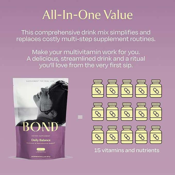 BOND Hormone Balance for Women - Daily Balance Multivitamin Drink w/Prenatal Vitamins for Hormone Harmony, Nutrient Levels, Mood - Folate, B6, B12, Probiotics, Inositol - Womens Multivitamin, 30 ct