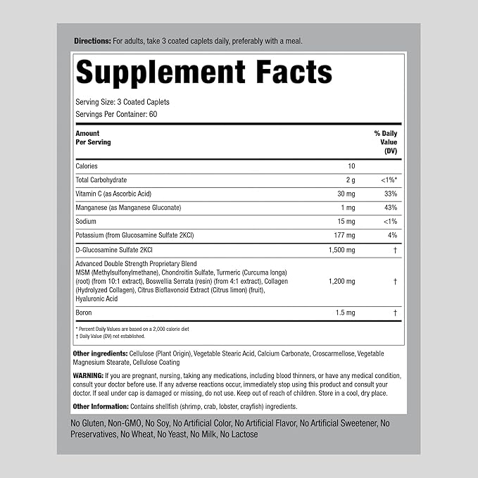 Piping Rock Glucosamine Chondroitin MSM Plus Turmeric 180 Coated