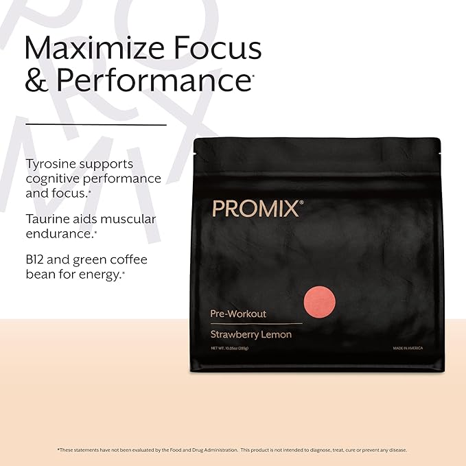 Promix Pre-Workout Powder, Strawberry Lemon B12, Caffeine,