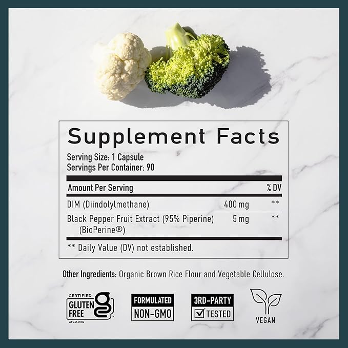 DIM Supplement 400MG Extra Strength | Hormone Balance for Men and Women | Menopause, Acne, Hot Flashes Relief, Prostate Support & Antioxidant Support | Soy-Free, Gluten-Free | SMNutrition | 90 Ct.