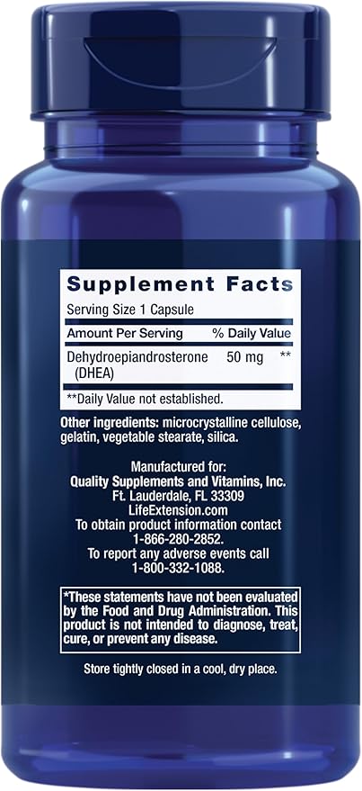 Life Extension DHEA 50 mg – Dehydroepiandrosterone – Supplement for Hormone Balance, Immune Support, Bone & Cardiovascular Health, Anti-Aging – Gluten-Free, Non-GMO – 60 Capsules