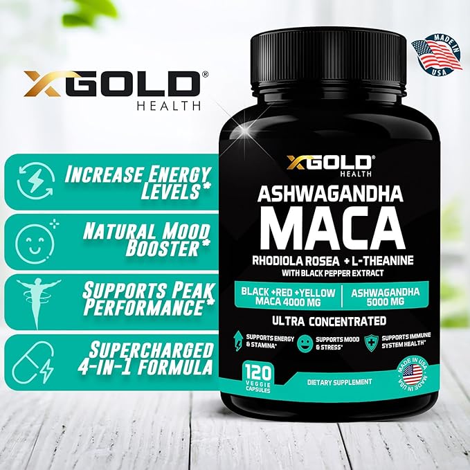 Ashwagandha 5,000mg + Maca Root Black, 4,000mg, Rhodiola 30:1 Extract 20:1 Extract