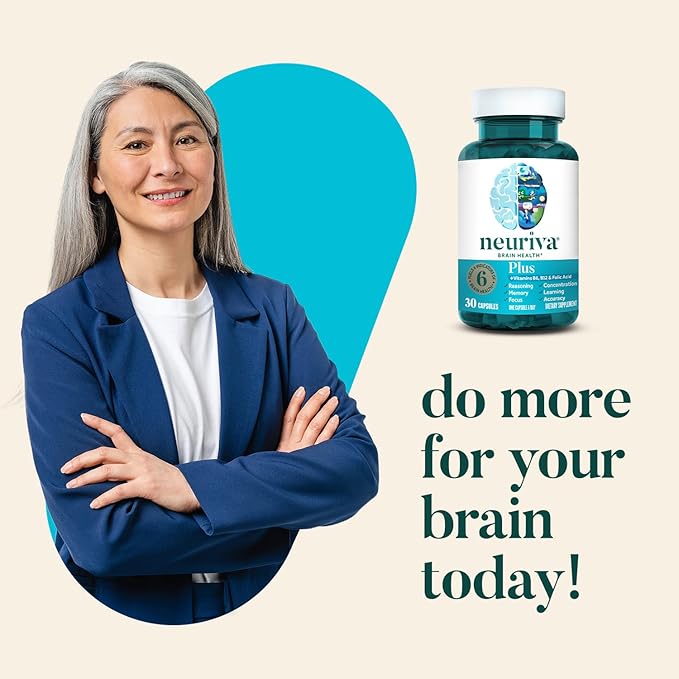 NEURIVA Plus Brain Supplement for Memory B6, B12, B12, Phosphatidylserine 30 Capsules