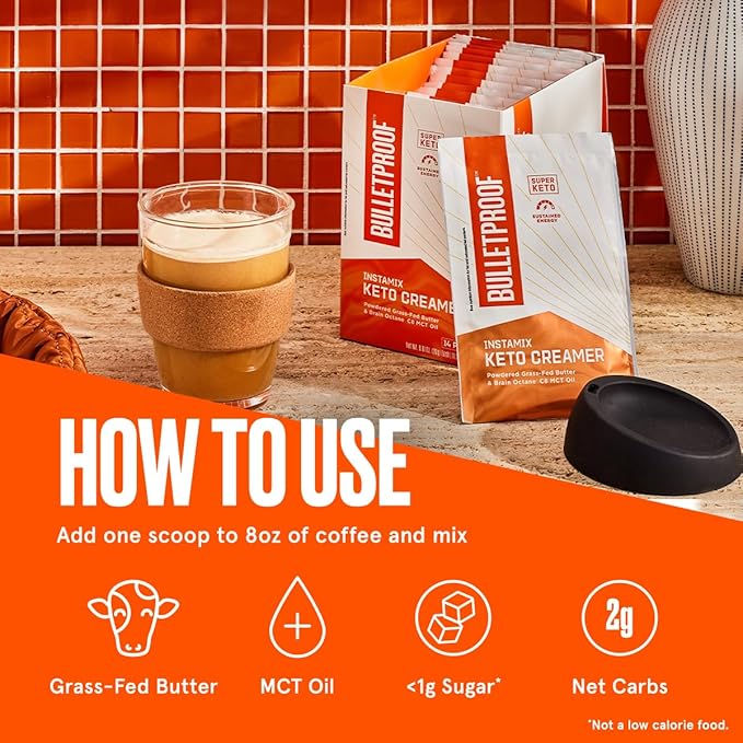Bulletproof InstaMix Original Unflavored Keto Coffee Creamer Packets, Pack of 14, Powdered Grass-Fed Butter and Brain Octane C8 MCT Oil, Supports Brain Function