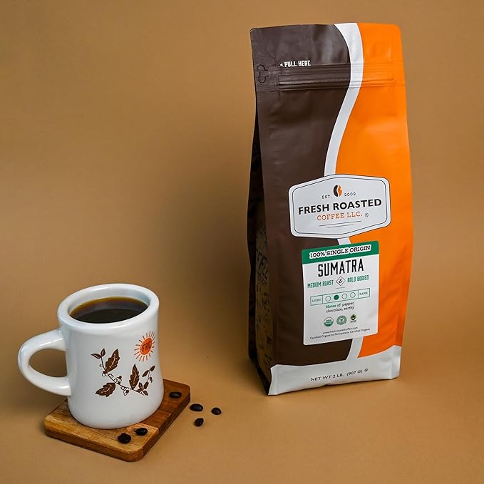 Fresh Roasted Coffee, Organic Sumatra | 2 lb (32 oz) |100% Single Origin | Medium Roast | RFA Kosher | Whole Bean