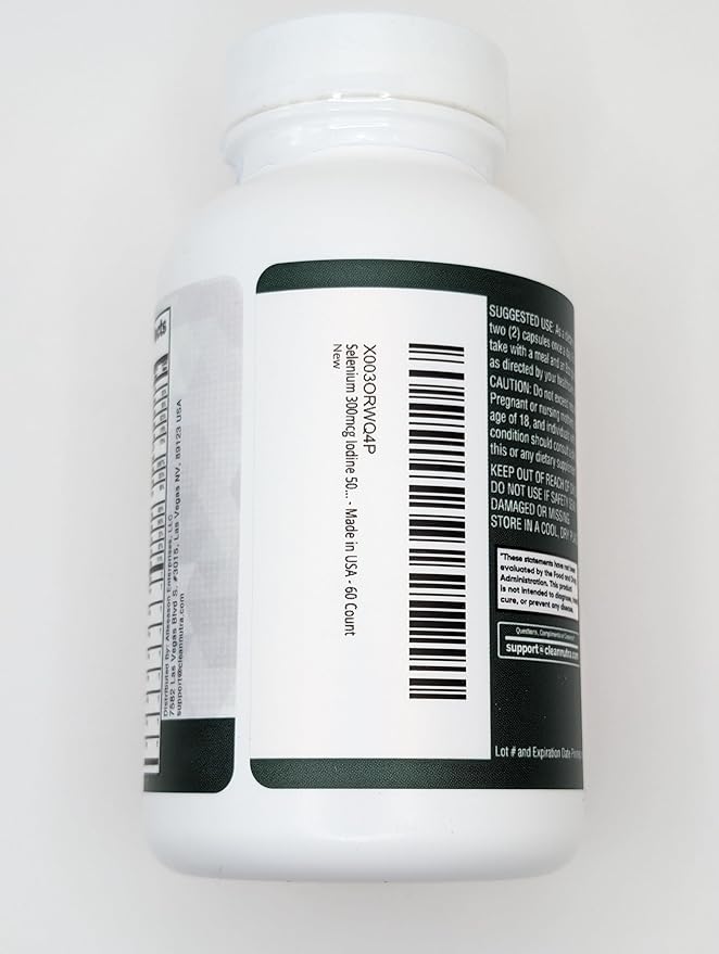 Clean Nutraceuticals Selenium 300mcg Zinc 50mg Iodine 500mcg L Tyrosine 500mg Ashwagandha - Thyroid Support Supplement for Women & Men w/Bladderwrack, Turmeric, Kelp, Schisandra - 60 Capsules