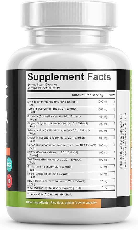 Turmeric Curcumin 30000mg Ginger 3000mg Moringa 50000mg Boswellia 3000mg Saffron 2000mg - 120 Caps