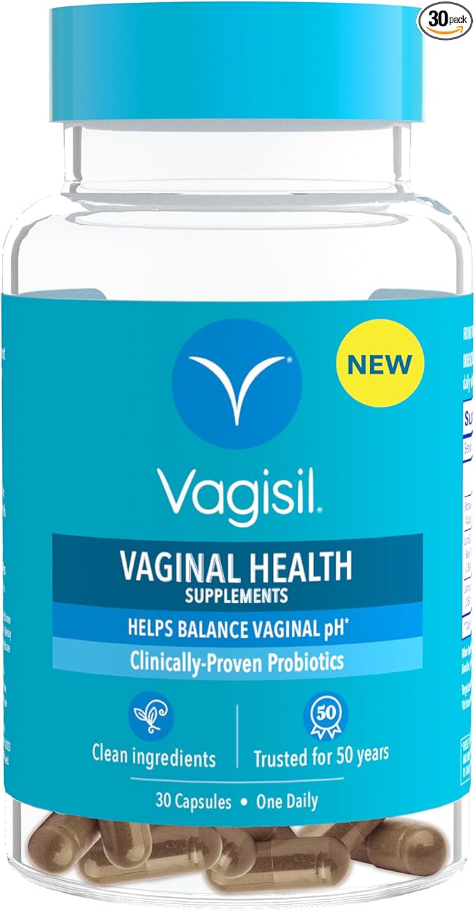 Vagisil Vaginal Health Supplements, Clinically-Proven Probiotics, Promotes Vaginal Health, Clean Ingredients, Helps Balance Vaginal pH, Just 1 Capsule Daily, 30 Capsules