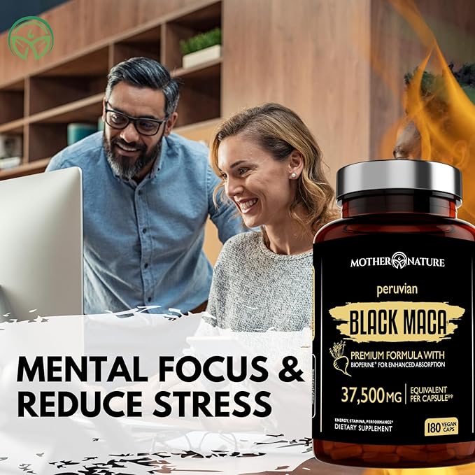 Organic Black Maca Root Extract Highest 50:1, 37,500mg, 37,500mg, 6 6 Month