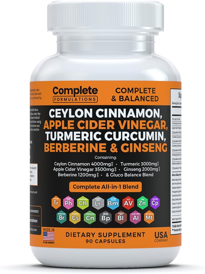 Ceylon Cinnamon Capsules 4000mg with Berberine 1200mg, Apple 3500mg, Turmeric 3000mg, Ginseng 2000mg, Zinc,