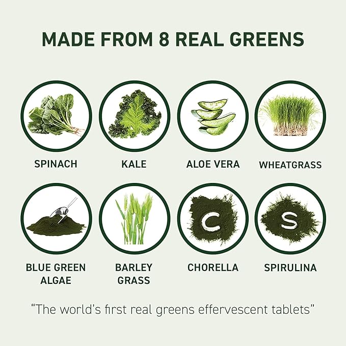 8Greens Supergreens Tablets | Super Greens Powder Superfood Tablet, Metabolism Immunity & Focus, Daily Greens Effervescent Tablets, Organic: Aloe Vera, Spirulina, Chlorella, Energy, 30 Servings