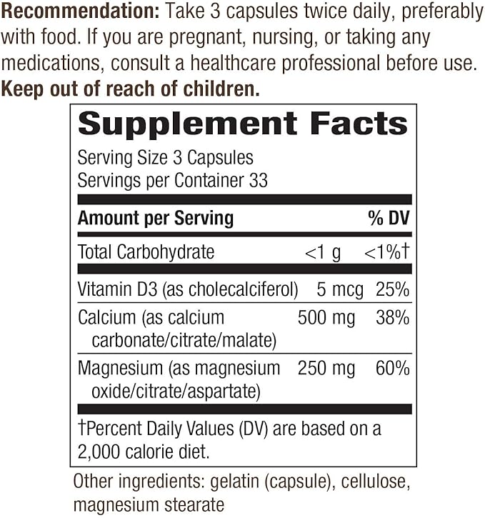 Nature's Way Calcium-Magnesium-Vitamin D Capsules, Supports 100 Capsules