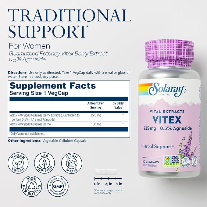 SOLARAY Vitex Berry Extract 225 mg 60 Servings, 60 VegCaps