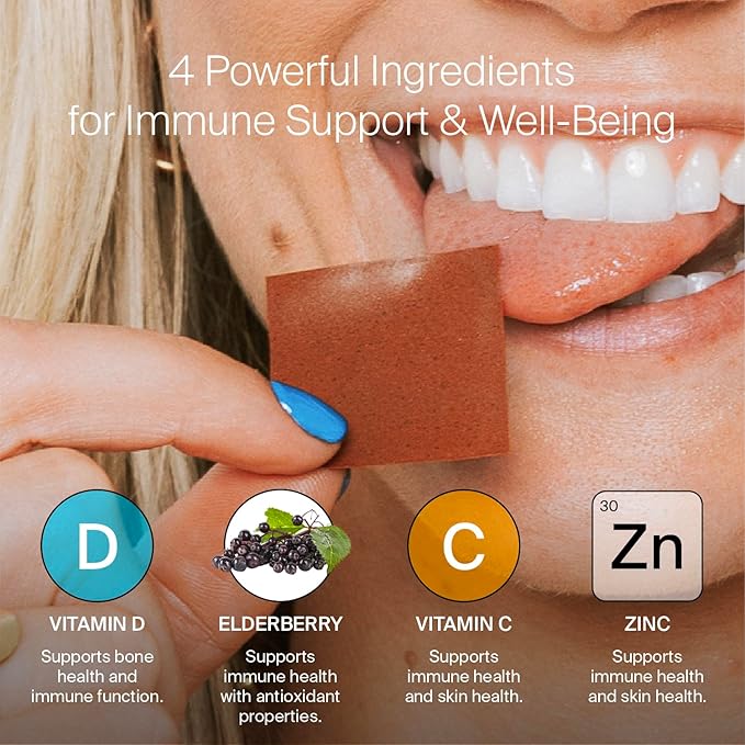 BIOSTRIPS® Immune Support - 5-in-1 Immune Health - Oral Supplement Strips - Supports Immune Function, Gut Health, Skin - Vitamin C, Vitamin D, Zinc, Elderberry - 30 ct