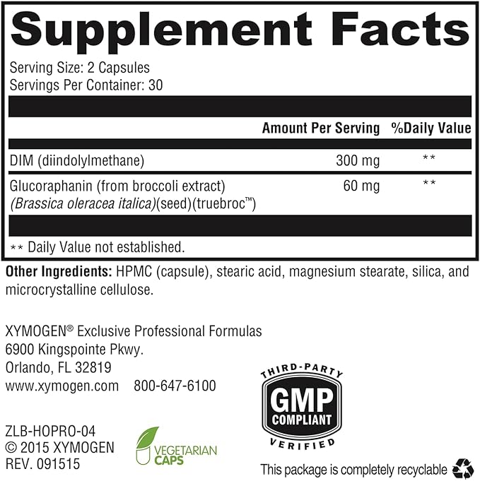 XYMOGEN Hormone Protect - Dim Supplements for Women with Glucoraphanin from Broccoli Extract - Promote Detoxification, Balance & Protect Estrogen Sensitive Tissues in the Breast & More (120 Capsules)