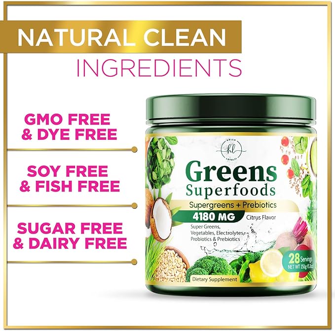 Green Powder Superfood, Organic Super Greens Powder Juice & Smoothie Drink Mix, Gut Health & Bloating Support, Probiotics, Spirulina, Chlorella & Beet Root for Digestive & Energy Support - 28 Servings