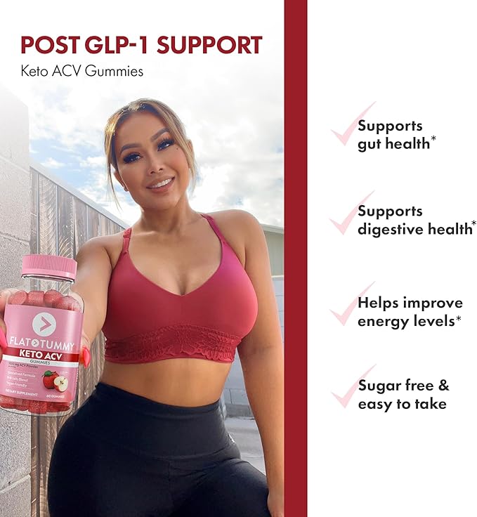 Flat Tummy Keto ACV Gummies, 60 Count – Specialized Formula, Post GLP-1 Keto Supplement, Vegan-Friendly, Non-GMO - Apple Cider Vinegar Gummies, BHB Salts, Beet and Pomegranate Superfood Powders