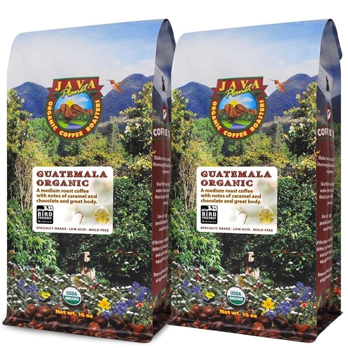 Java Planet Low Acid Coffee, Guatemalan Organic Coffee Beans, Smooth Full Flavored, Single Origin: Whole Bean Medium Roast - Smithsonian Bird Friendly 2-1LB Bags