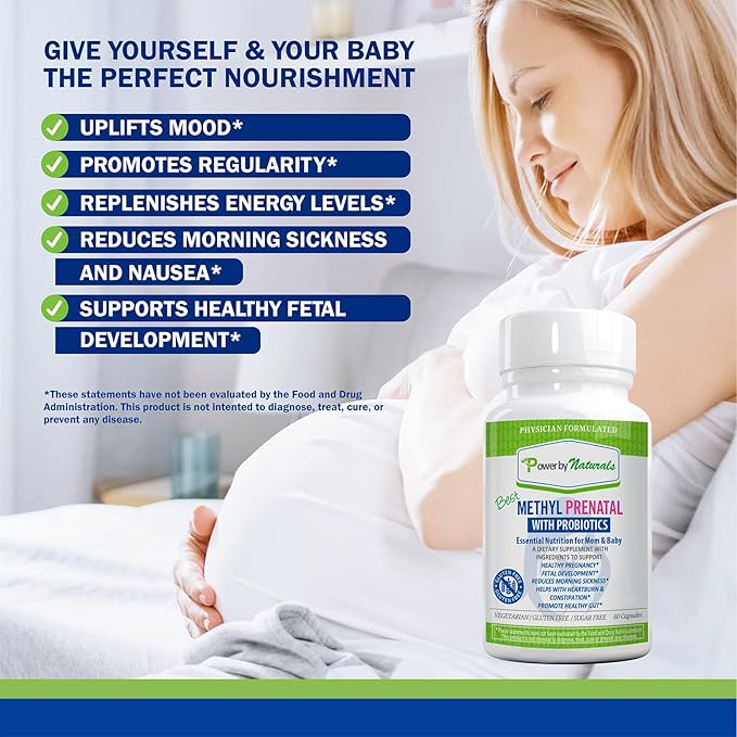 Power By Naturals Prenatal Probiotic Blend B12, Iron, 27+ Essential 60 Capsules