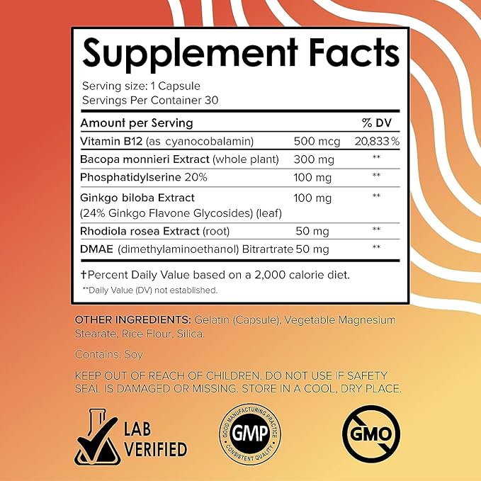 Vital Vitamins Brain Supplements for Memory (3 Pack) B12, Gingko