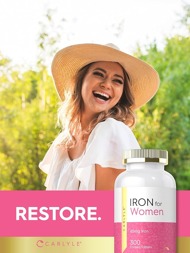 Carlyle Iron for Women 65mg | 300 Coated Tablets | Vegetarian, Non-GMO & Gluten Free Supplement